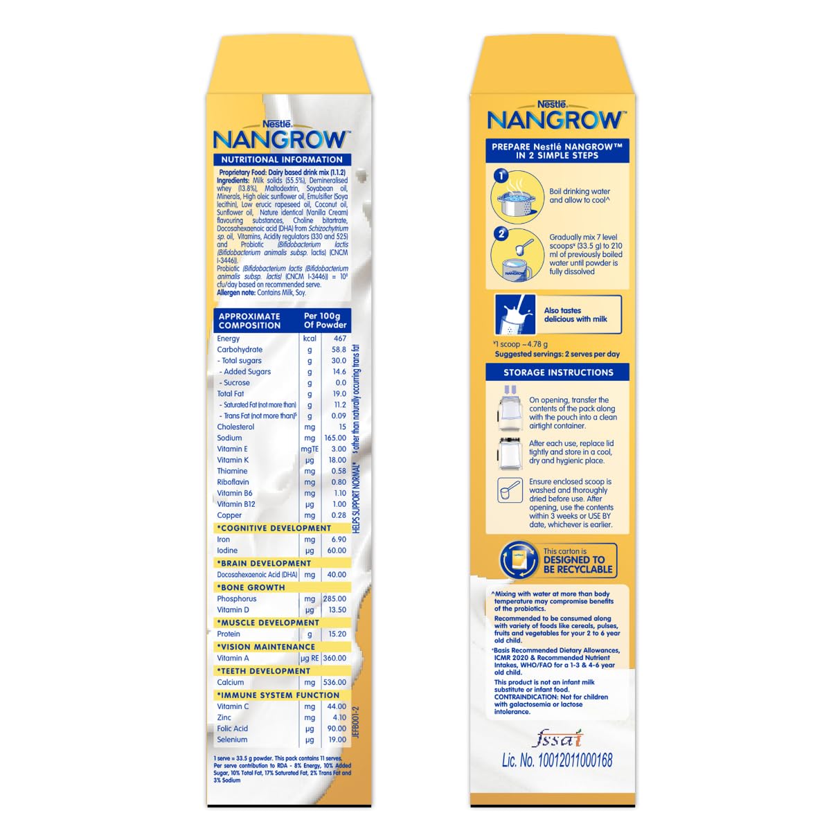 Nangrow Nutritious Milk Drink Powder For Growing Children Toddler Aged 2-6 Years | Contains DHA | Rich In Protein & Vital Nutrients | Creamy Vanilla Flavor, 400g, BIB Pack (Package May Vary)
