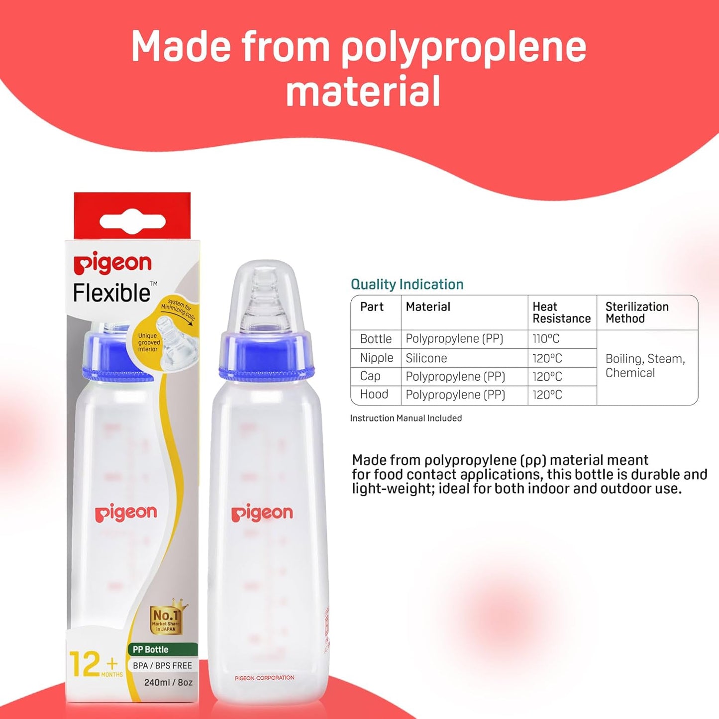 Pigeon Flexible Baby Feeding Bottle | Japan's No.1 Brand | Ideal for 12+ Month Babies | BPA Free