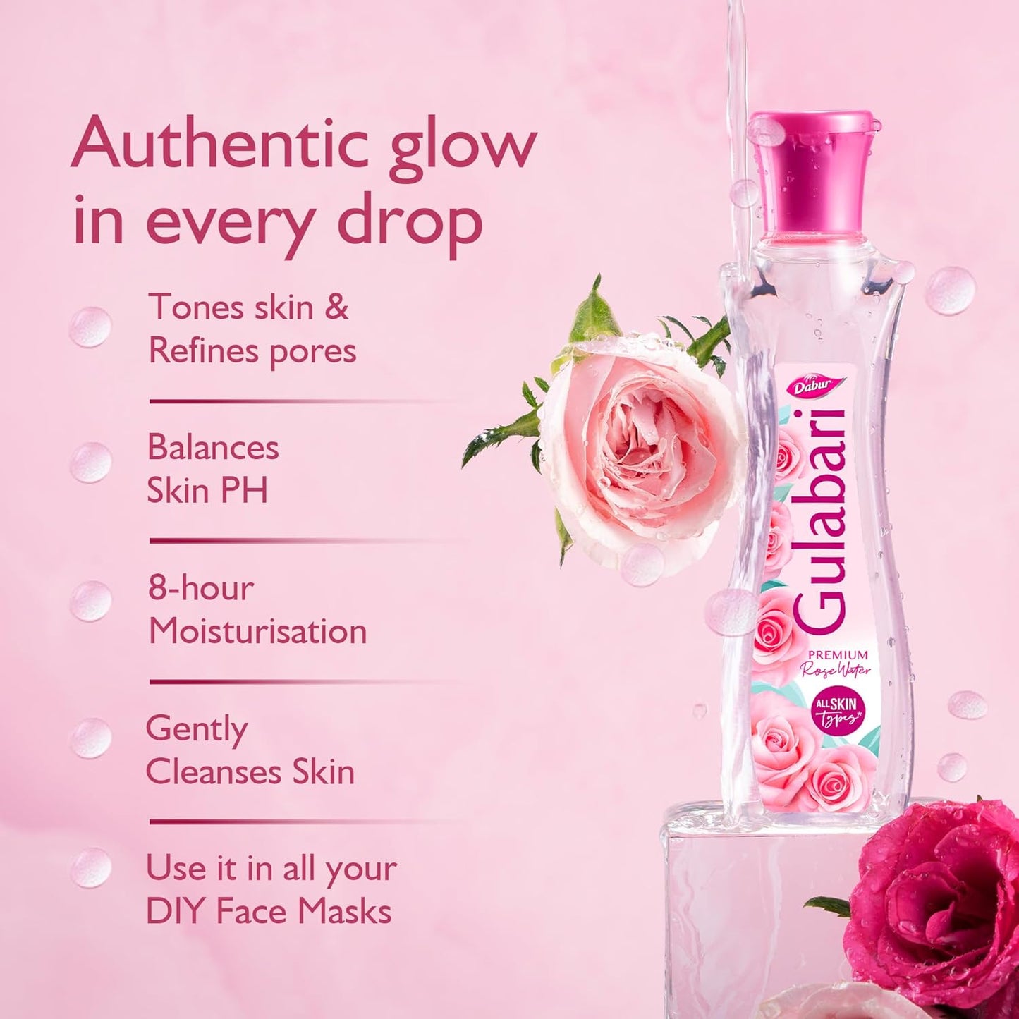 Dabur Gulabari Premium Rose Water with No Paraben for Cleansing and Toning, 120 ml