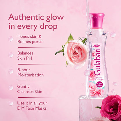 Dabur Gulabari Premium Rose Water/Face Toner - 400ml | No Paraben | Alcohol Free | Cleanses, Hydrates & Moisturises Skin | Balances & Restores Skin's pH Levels | For All Skin Types