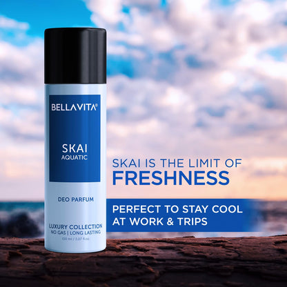 Bella Vita Luxury SKAI Aquatic Body Parfum 150ml | No Gas Deodorant for Men & Women | Deodorants Man | Long Lasting Fresh & Musky Fragrance with Bergamot, Pineapple & Lavender Notes