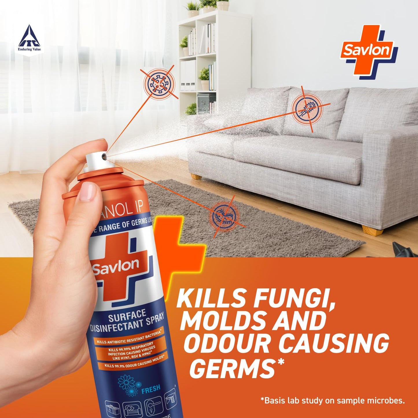Savlon Surface Disinfectant Spray Sanitizer, Germ Protection on Hard & Soft Surfaces, 170g