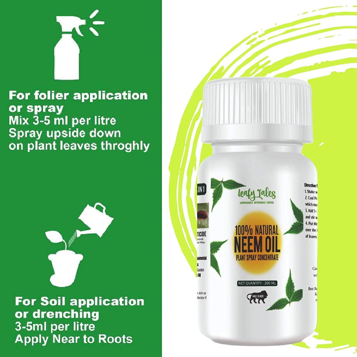 Leafy Tales Neem Oil Pure Cold Pressed, Water Soluble for Plants | All Purpose Indoor & Outdoor Plants, for Plant infestation ( concentrate can make up to 45 spray bottles)