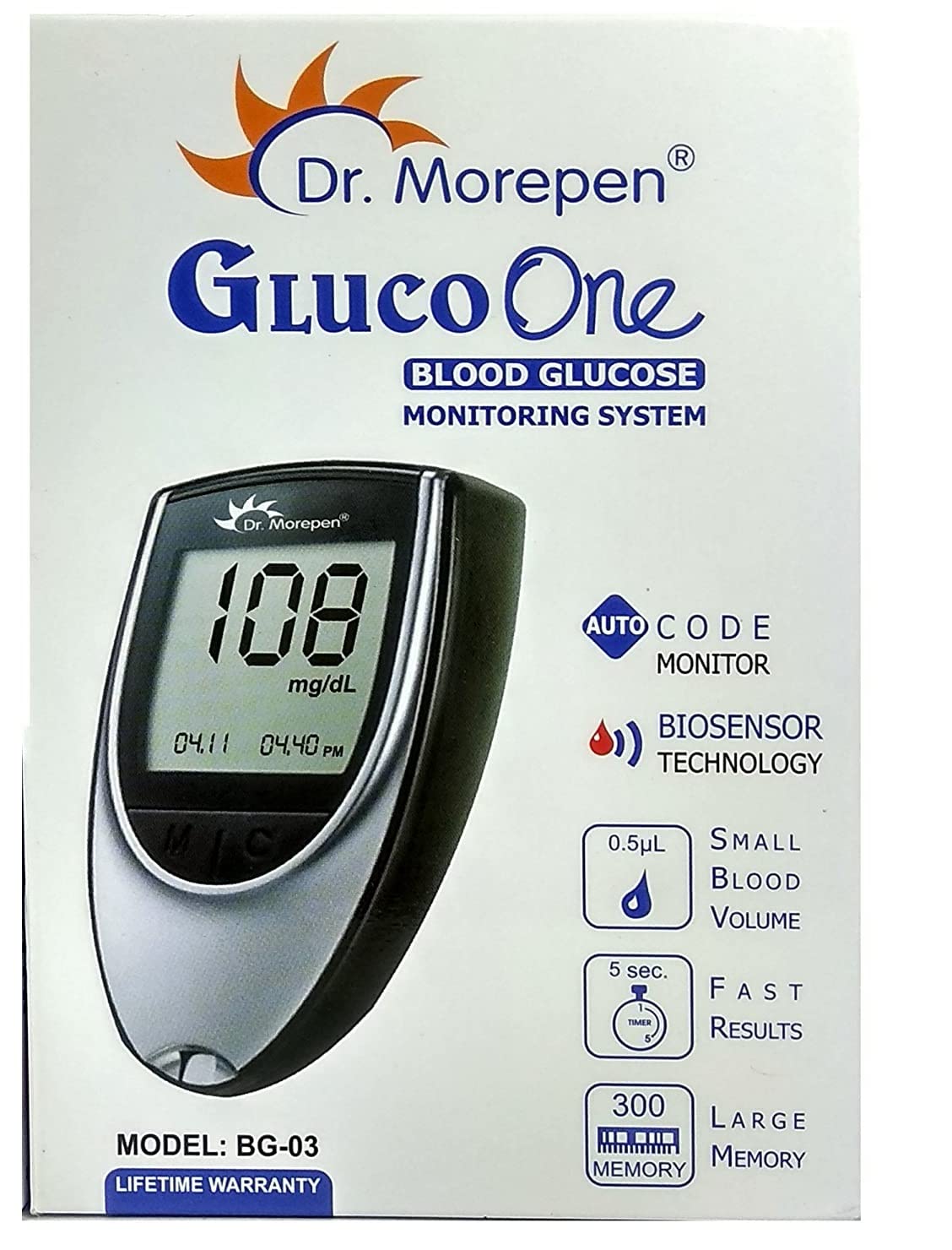 DR. MOREPEN GLUCO-ONE BG-03 BLOOD GLUCOSE MONITOR, SILVER