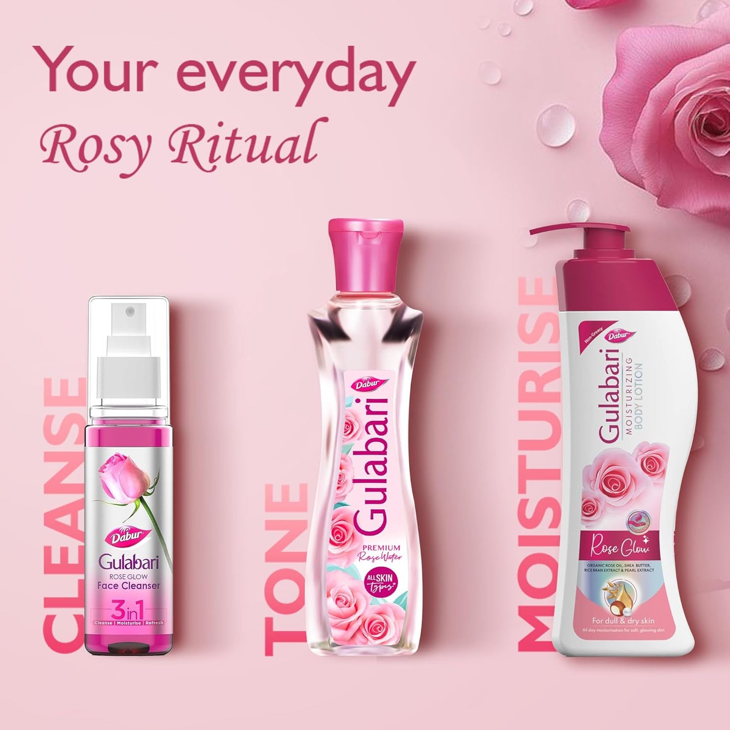 Dabur Gulabari Premium Rose Water/Face Toner - 400ml | No Paraben | Alcohol Free | Cleanses, Hydrates & Moisturises Skin | Balances & Restores Skin's pH Levels | For All Skin Types