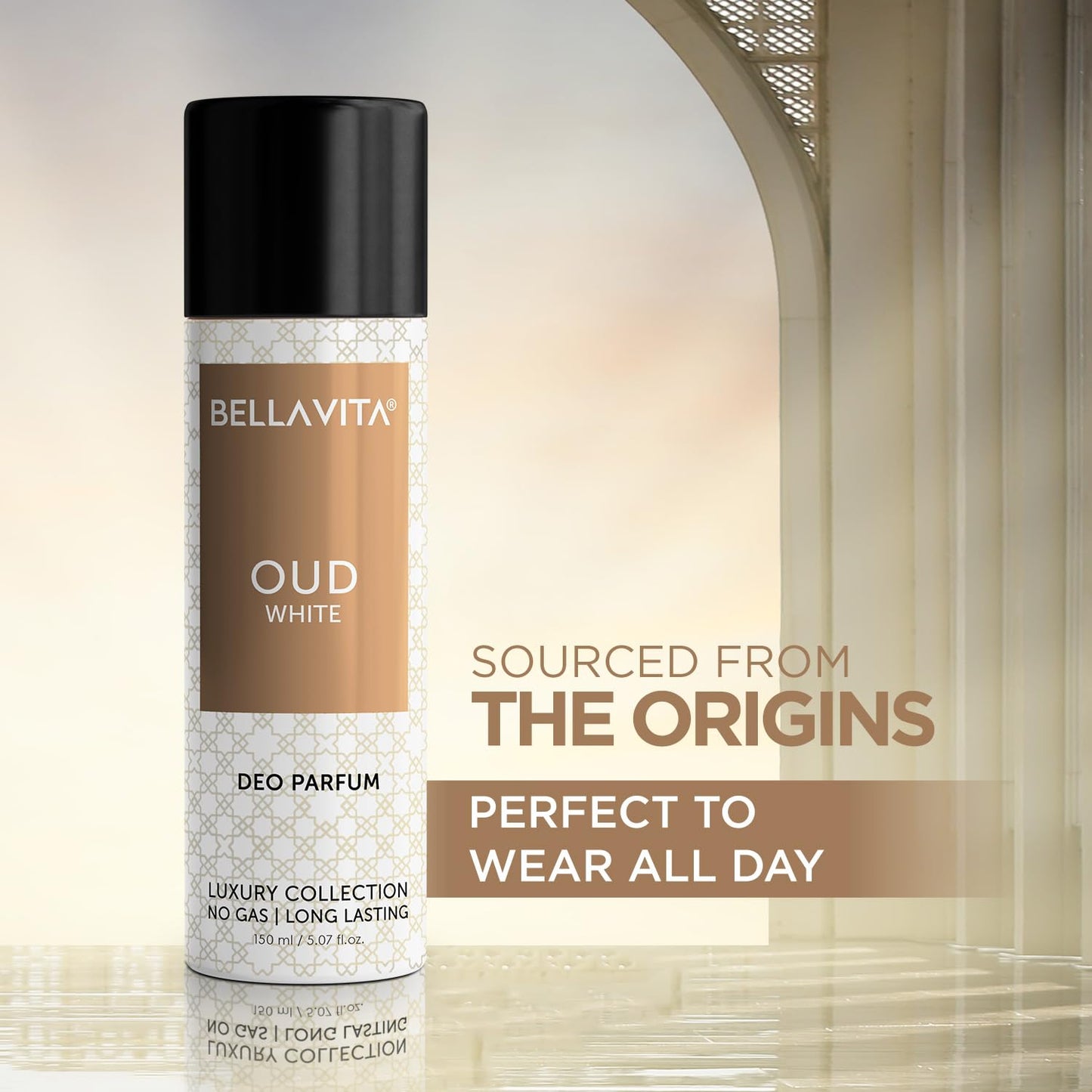Bella Vita Luxury Oud White Body Deo 150ml | Perfume for Man | Gift for Man | No Gas Long Lasting Deodorant | Warm Woody, Fresh Citrus & Subtle Tobacco Notes