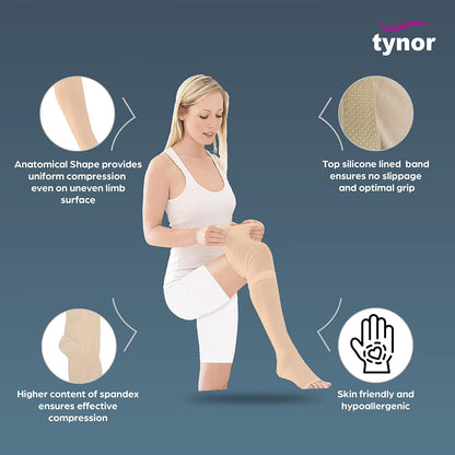 Tynor Medical Compression Stocking Knee High Class 2 (Pair), Beige, Large, 1 Pair