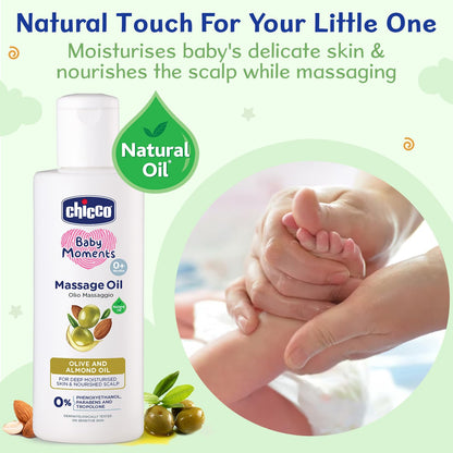 Chicco Baby Moments Massage Oil, New Advanced Non-sticky & Moisturizing Formula with Natural Ingredients to Prevent Dryness, Suitable for Baby’s Skin, Hair & Scalp, No Phenoxyethanol & Parabens (100ml)