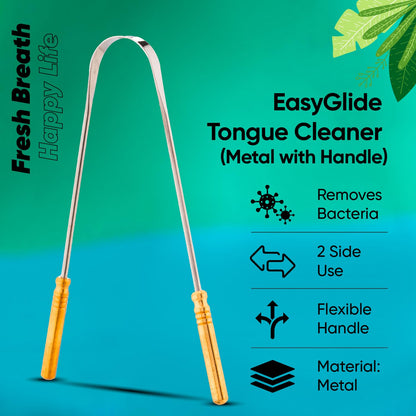Vega EasyGlide Tongue Cleaner Scraper with Flexible Metal Handle for Gentle & Effective Oral Hygiene, Reduces Bad Breath