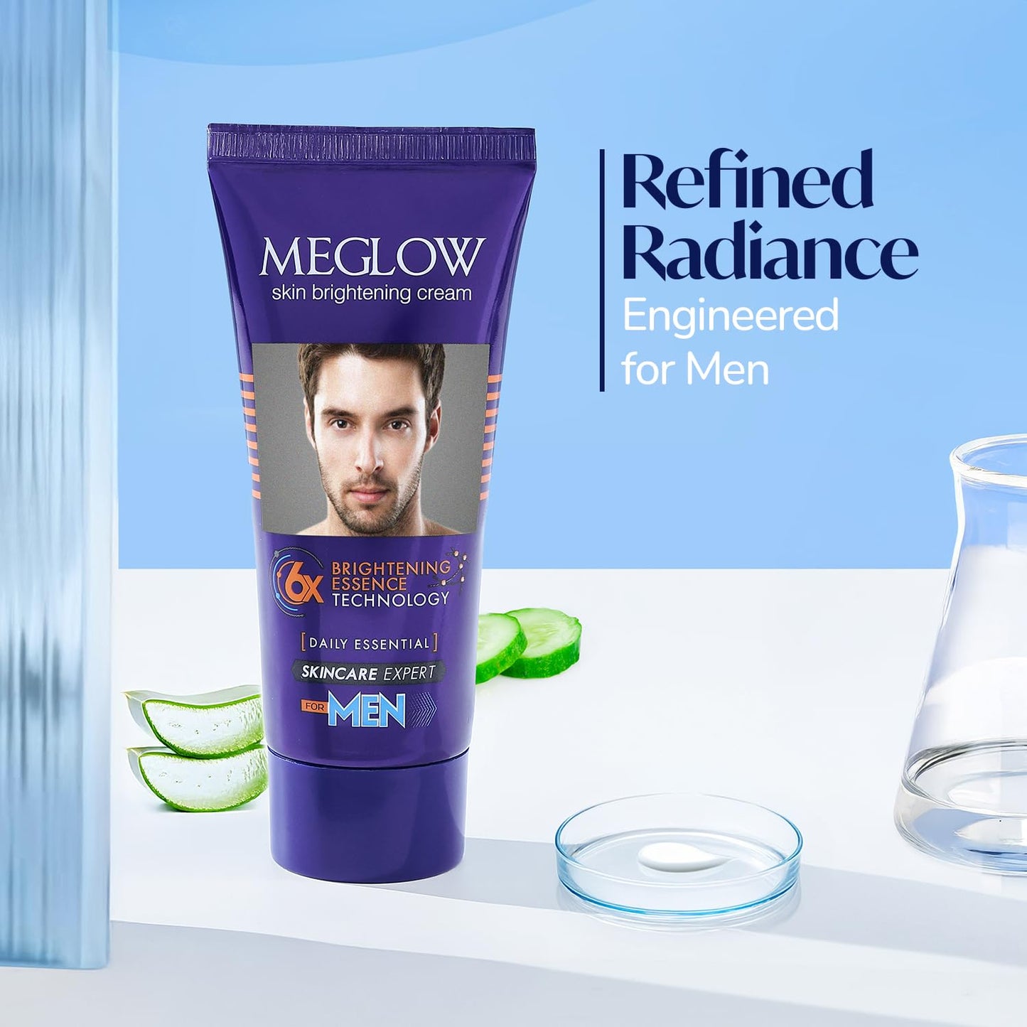 Meglow Premium Face Cream for Men 50g With Mild Aloe Vera Fragrance|SPF 15|Paraben Free|with Vitamin E, Aloevera and Cucumber Extracts Helps to Brightening & Moisturize Skin