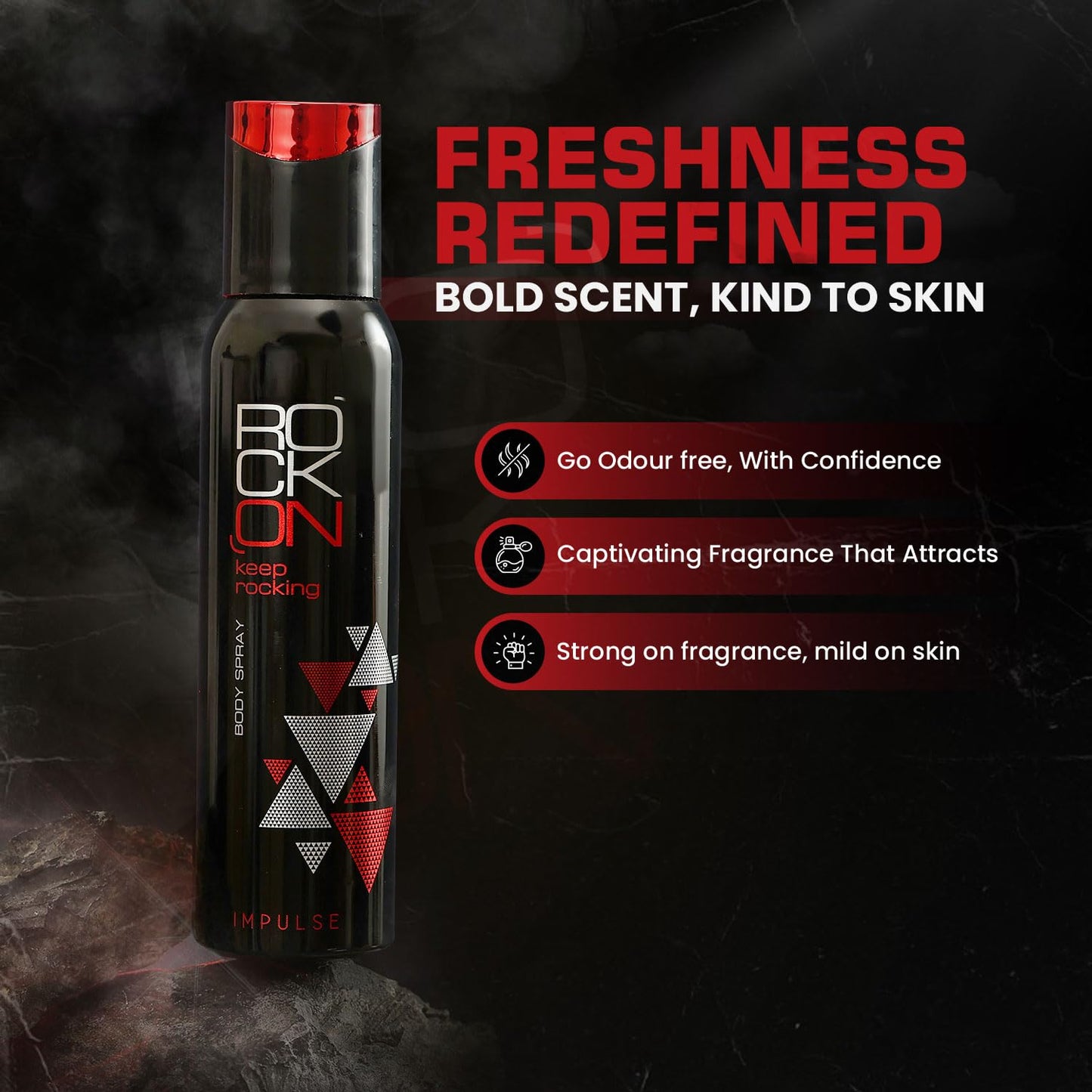 Rock On Impulse Deodorant-150ml| Long-Lasting Fragrance | Unisex Body Spray for Odor Control