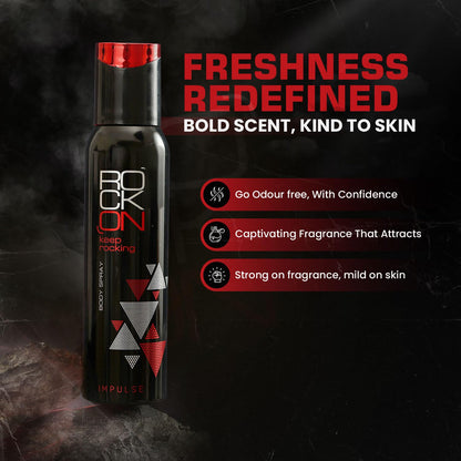 Rock On Impulse Deodorant-150ml| Long-Lasting Fragrance | Unisex Body Spray for Odor Control