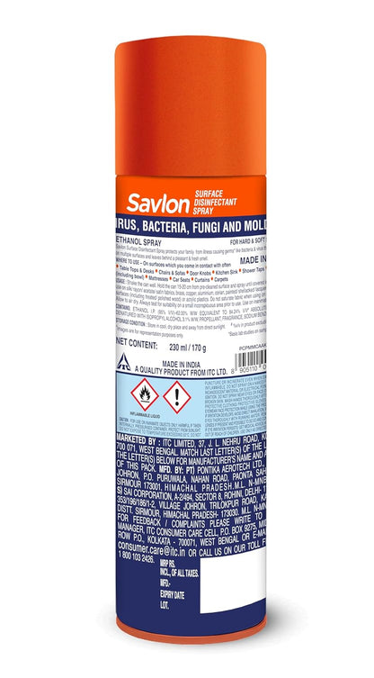Savlon Surface Disinfectant Spray Sanitizer, Germ Protection on Hard & Soft Surfaces, 170g