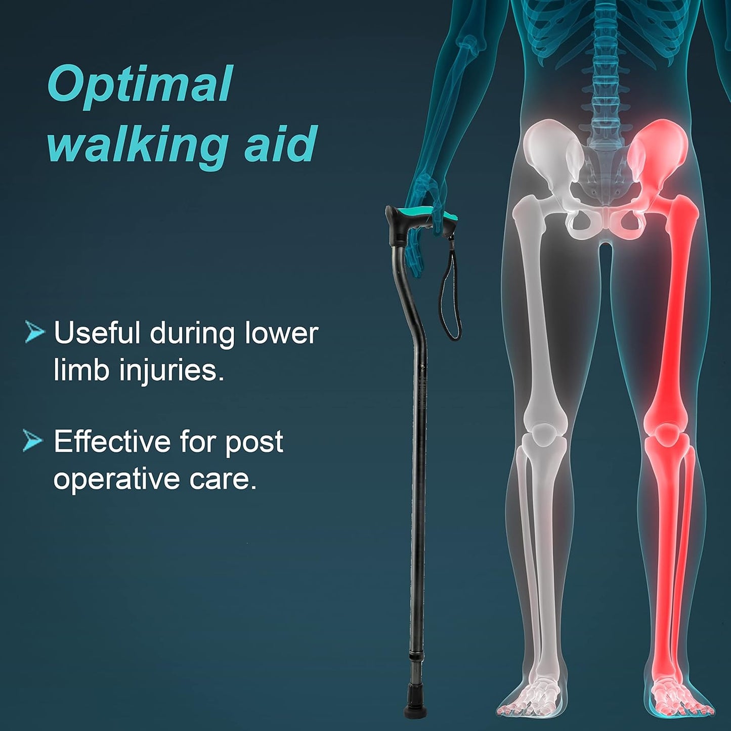 Tynor Walking Stick, Black, Universal Size, 1 Unit