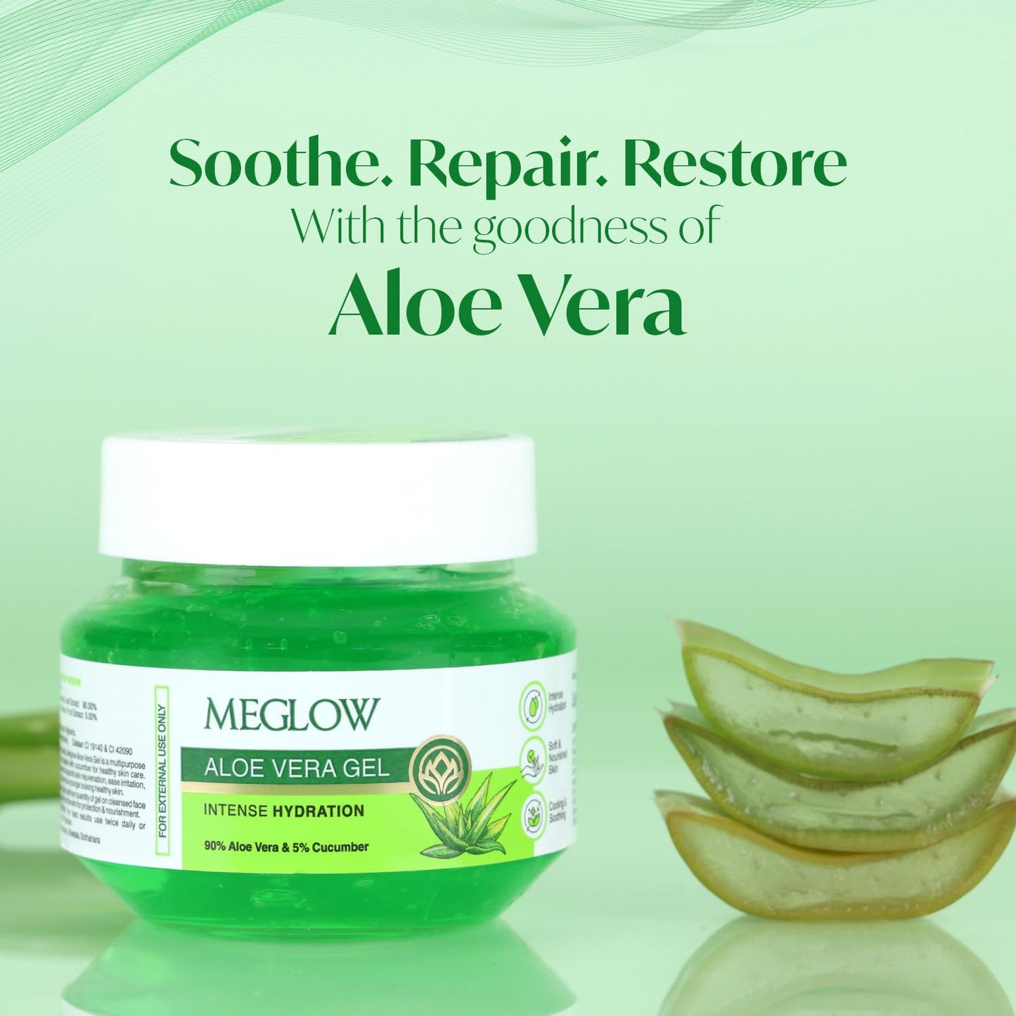 Meglow Aloe Vera Gel for Intense Hydration | Get Soft, Smooth & Nourished Skin | Pure Aloevera Gel with Cucumber Extracts | Naturally Hydrating & Skin Moisturizing Gel 100g - Pack of 1