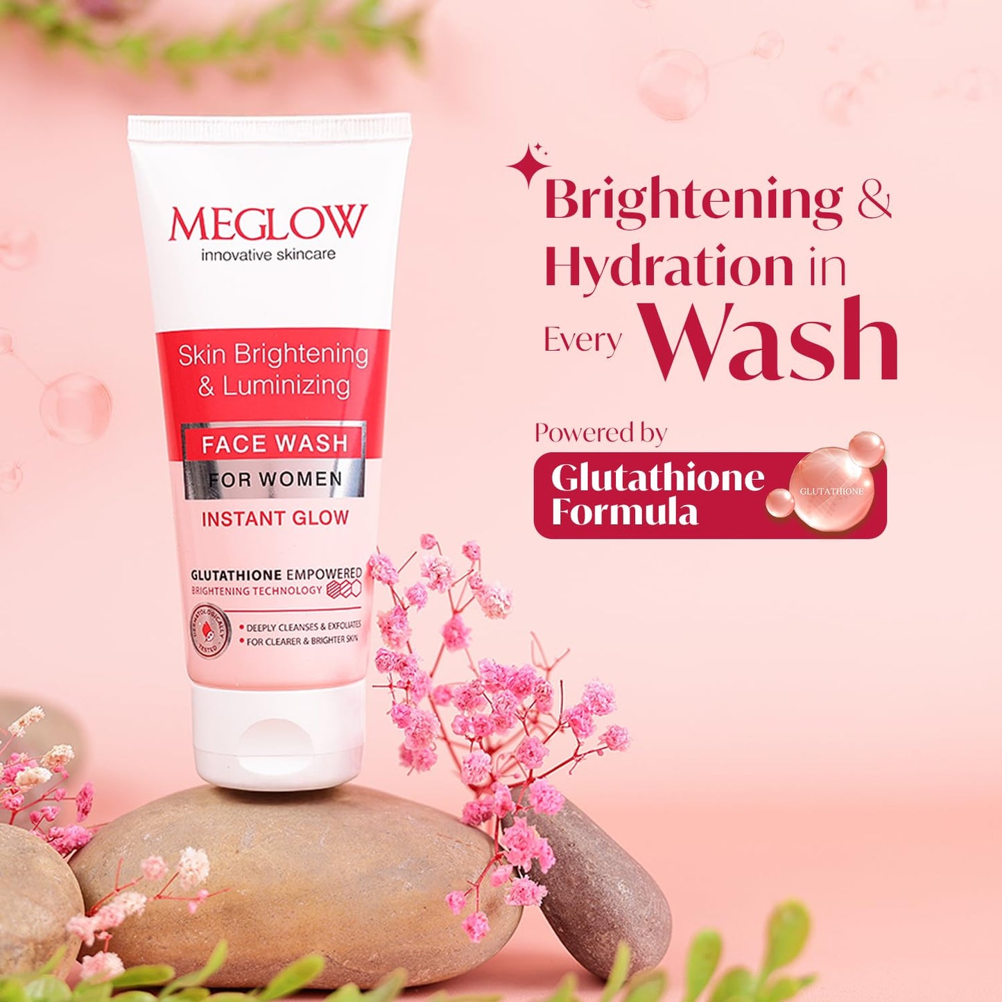 Meglow Women Facewash for Instant Glow & Deep Cleansing | Enriched with Vitamin C & Aloe Vera for Bright and Refreshed Skin | Gently Cleanse Dirt & Dead Skin Cells | 70g