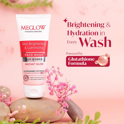 Meglow Women Facewash for Instant Glow & Deep Cleansing | Enriched with Vitamin C & Aloe Vera for Bright and Refreshed Skin | Gently Cleanse Dirt & Dead Skin Cells | 70g