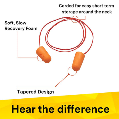 3M 1110 Ear Plugs Corded, Extra Soft, Reusable Earbuds Noise Cancellation, Soundproof Earplug Use For Underwater, Meditation, Study, Flight Travel, Sleeping, Sound Block Up To 29 Decibel