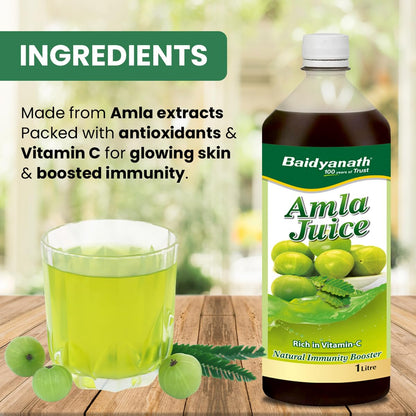 Baidyanath Amla Juice - 1 Ltr, Rich in Vitamin C and Natural Immunity Booster- Helps Maintaining Healthy Hair, Weight and Digestion