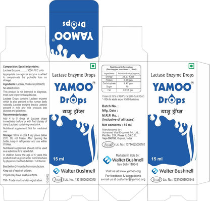 drops, Lactase enzyme drops, Prevent infant colic, alleviates gas, bloating, abdominal pain, dietary supplement, 600 FCC units, drops,suitable for both adults and infants,15 ml