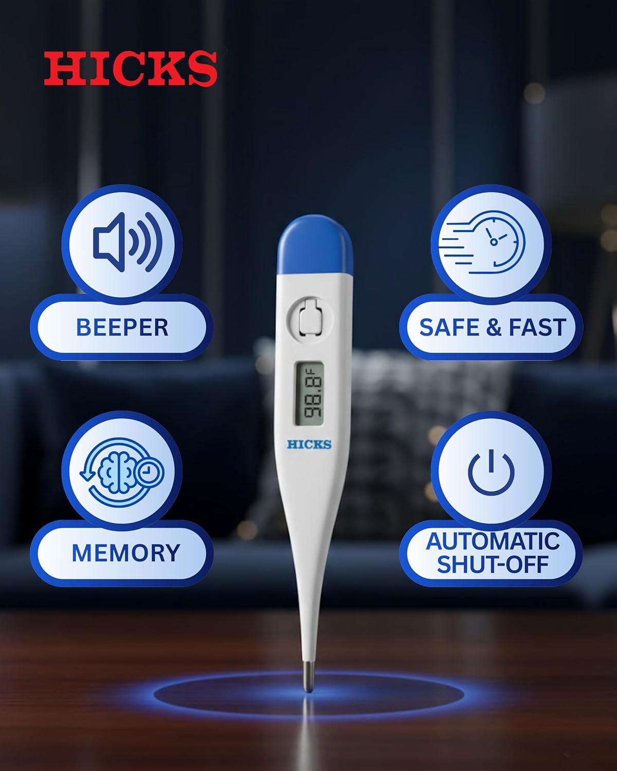 Hicks DT-10 Digital Thermometer for Fever | Clinical Accuracy Digital Medical Thermometer for Adults & Kids   (1count)