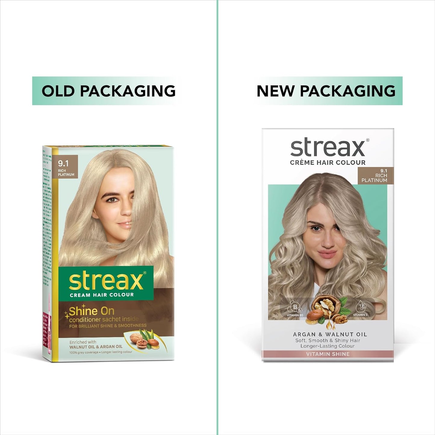 Streax Permanent Hair Colour, 100% Grey coverage, Infused with Argan and Walnut Oil, Long Lasting Cream Hair Colour for Women, Ash Hair Color, 9.1 Rich Platinum, 120 ml