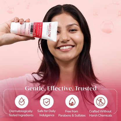 Meglow Women Facewash for Instant Glow & Deep Cleansing | Enriched with Vitamin C & Aloe Vera for Bright and Refreshed Skin | Gently Cleanse Dirt & Dead Skin Cells | 70g