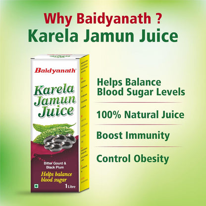 Baidyanath Ayurved Karela Jamun Juice 1L | Natural Remedy For Blood Sugar Management | Helps in Reducing the Bad Cholesterol Levels & Improves overall Health and Wellness