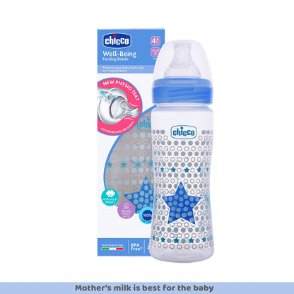 Chicco Well-Being 330 ml Feeding Plastic Bottle, Advanced Anti-Colic System, BPA Free, Hygienic Silicone Teat