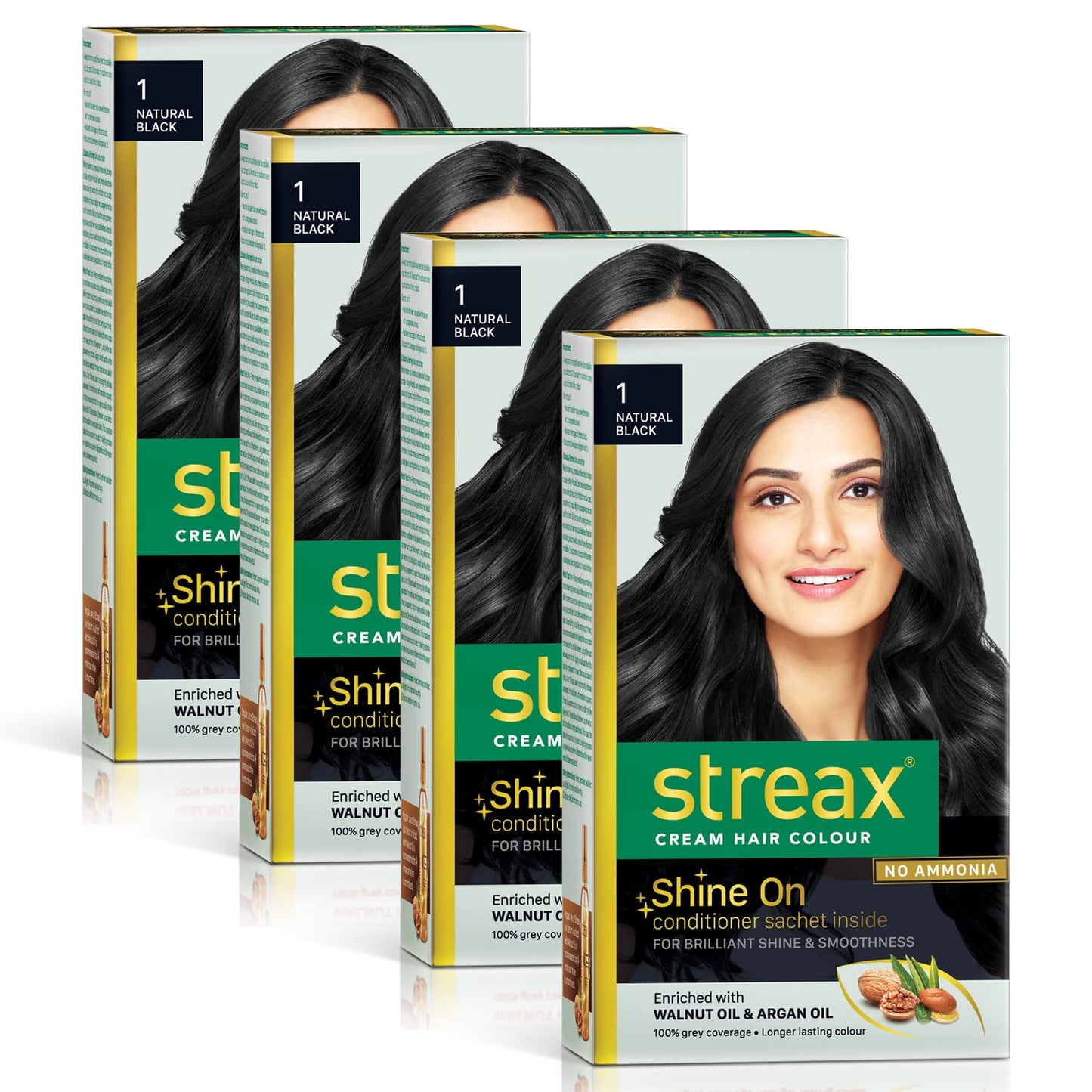 Streax Cream Hair Color for Unisex, 50ml - 1 Natural Black (Pack of 4)