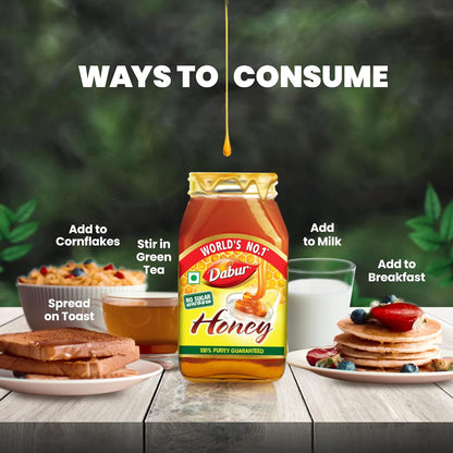 Dabur Honey - 250g | 100% Pure | World's No.1 Honey Brand with No Sugar Adulteration | For Fitness & Health | Natural Immunity Booster | 100% Indigenous | Rich in Antioxidants & Minerals