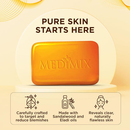Medimix Sandal Ayurvedic Traditionally Made Bathing Bar Soap 125g (3 + 1 Combo Pack) | Infused with Sandal & Eladi Oil | Effective for Skin Blemish