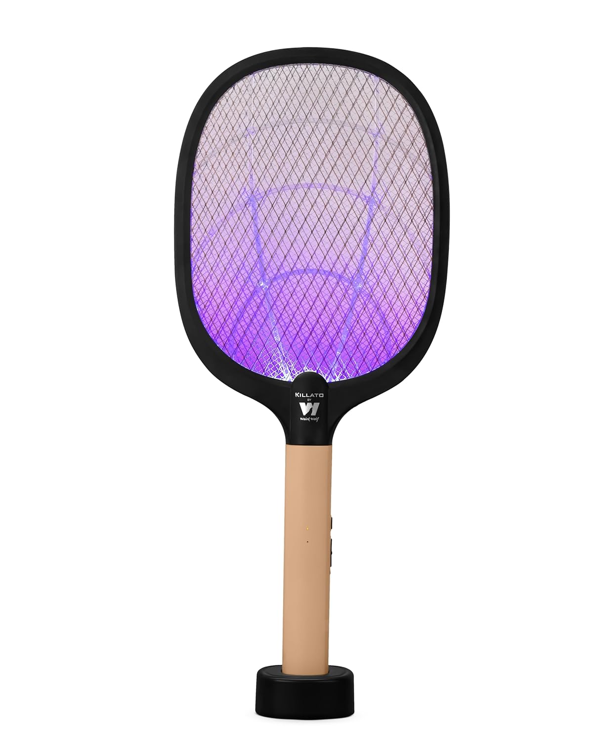 Killato by Weird Wolf 2 in 1 UV Light Mosquito Bat Racket Electric Fly Swatter with Base Stand, Lithium Battery, USB Type-C Charging, Peach/Black