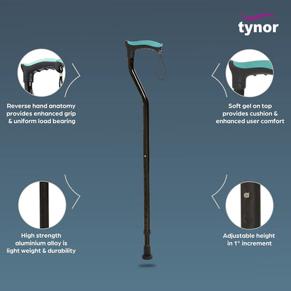 Tynor Walking Stick, Black, Universal Size, 1 Unit