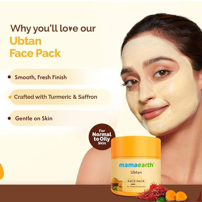 Mamaearth Ubtan Detan Face Pack with Turmeric & Saffron for Normal to Oily Skin - 100 g | Removes Tan & Revives Natural Glow | Crafted with Turmeric & Saffron