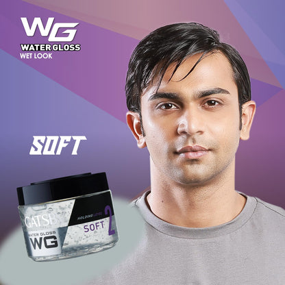 Gatsby Japan Water Gloss - Soft, Wet Look Hair Gel, Shine Effect, Non Sticky, Easy Wash Off, Holding Level 2, 300gm