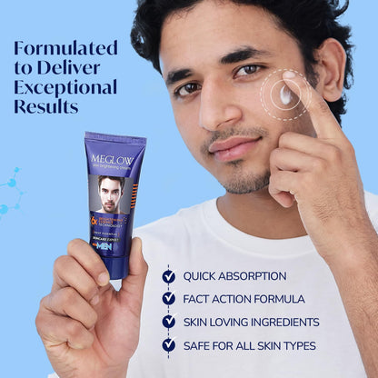 Meglow Premium Face Cream for Men 50g With Mild Aloe Vera Fragrance|SPF 15|Paraben Free|with Vitamin E, Aloevera and Cucumber Extracts Helps to Brightening & Moisturize Skin