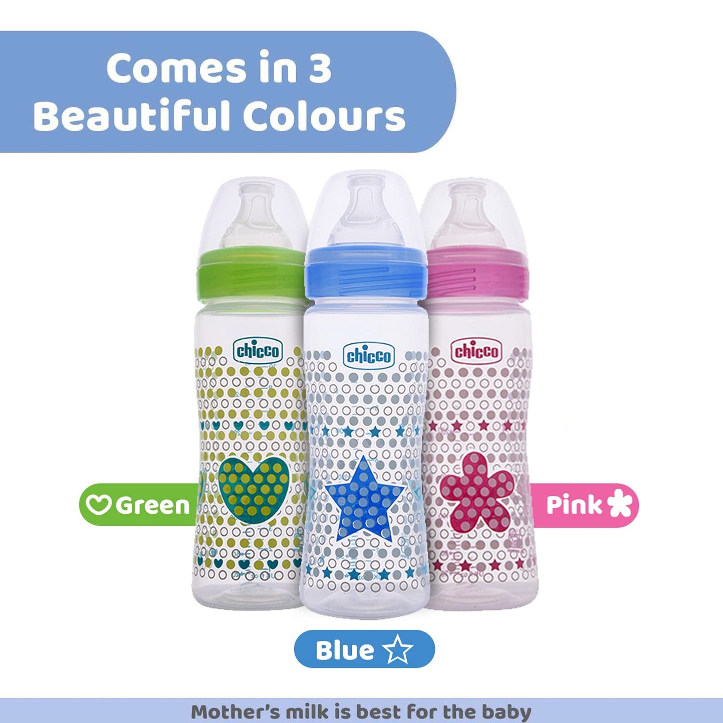 Chicco Well-Being 330 ml Feeding Plastic Bottle, Advanced Anti-Colic System, BPA Free, Hygienic Silicone Teat