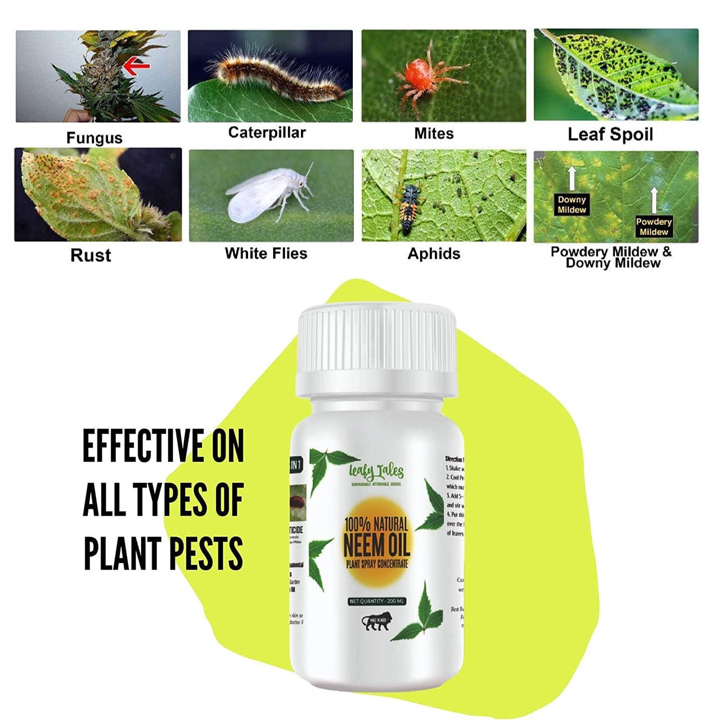 Leafy Tales Neem Oil Pure Cold Pressed, Water Soluble for Plants | All Purpose Indoor & Outdoor Plants, for Plant infestation ( concentrate can make up to 45 spray bottles)