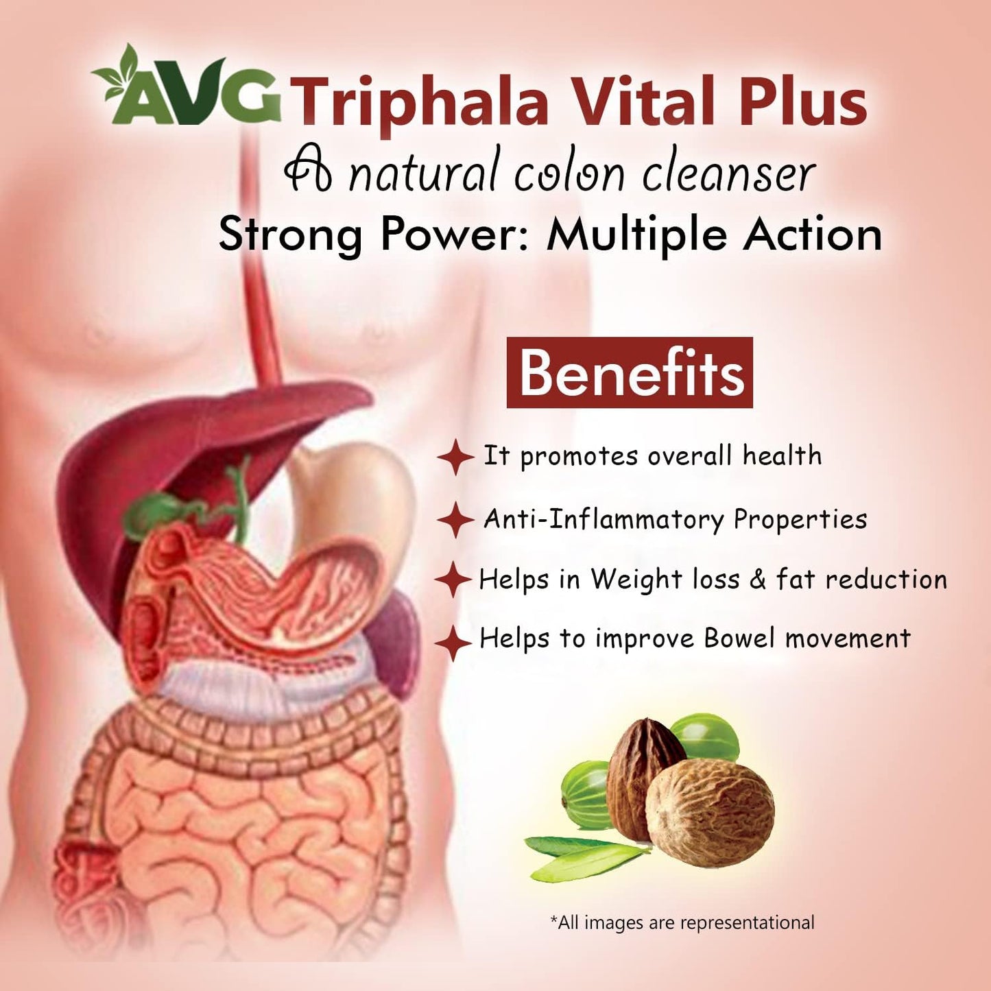 AVG Health Organics Triphala Vital Plus Colon Cleanser Tonic Processed with Aloevera and Mint, Manages Constipation, Fat and Piles (1000ml)