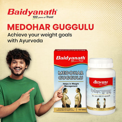 Baidyanath Ayurved Medohar Guggulu Tablets, Enriched with Guggulu, Chitrakmool and Nagarmotha- 120 Tab