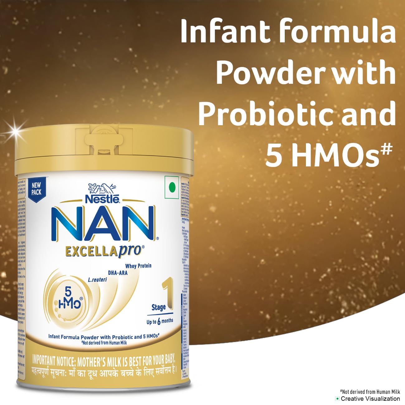 Nestlé NAN EXCELLAPRO Stage 1 Infant Formula Milk Powder with HMOs & Probiotic for Babies (Up To 6 Months), 400g Tin With Smartlid