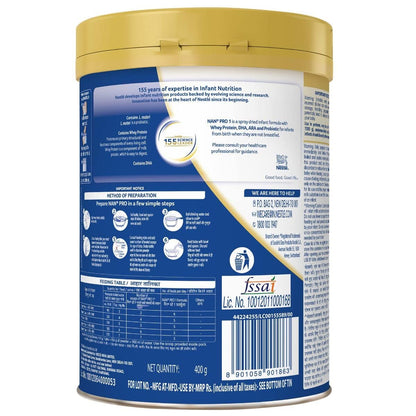 NAN PRO Stage 1 Infant Formula Milk Powder for babies (Up to 6 months) - with Probiotic, 400g Tin with Smartlid