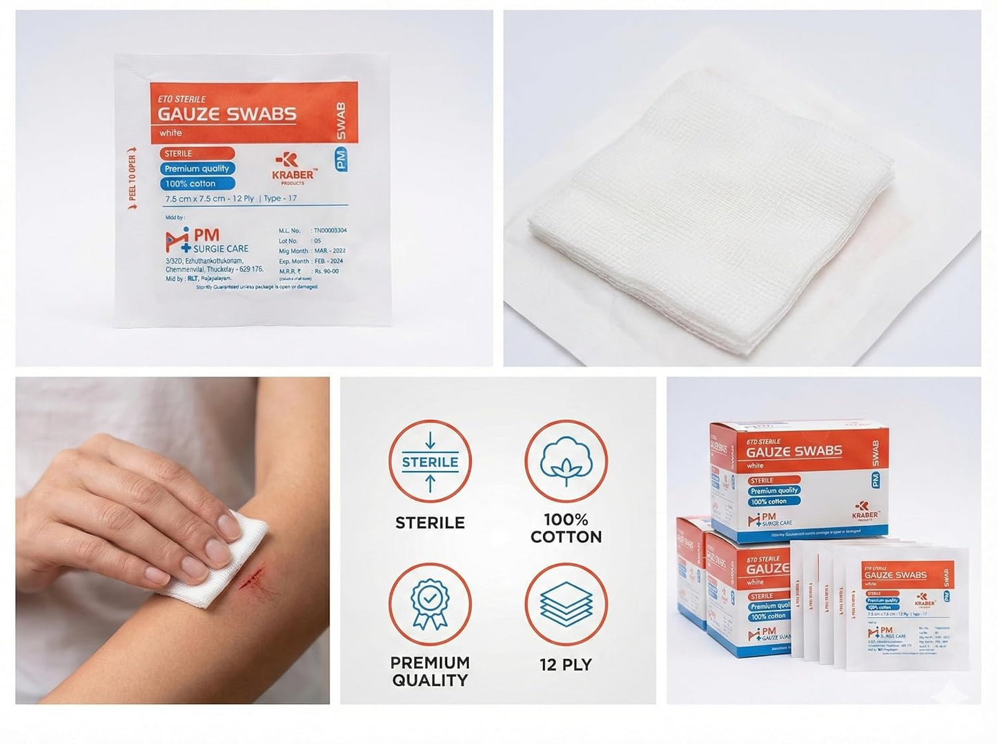 Sterile Gauze Size 7.5Cm X 7.5Cm 12Ply