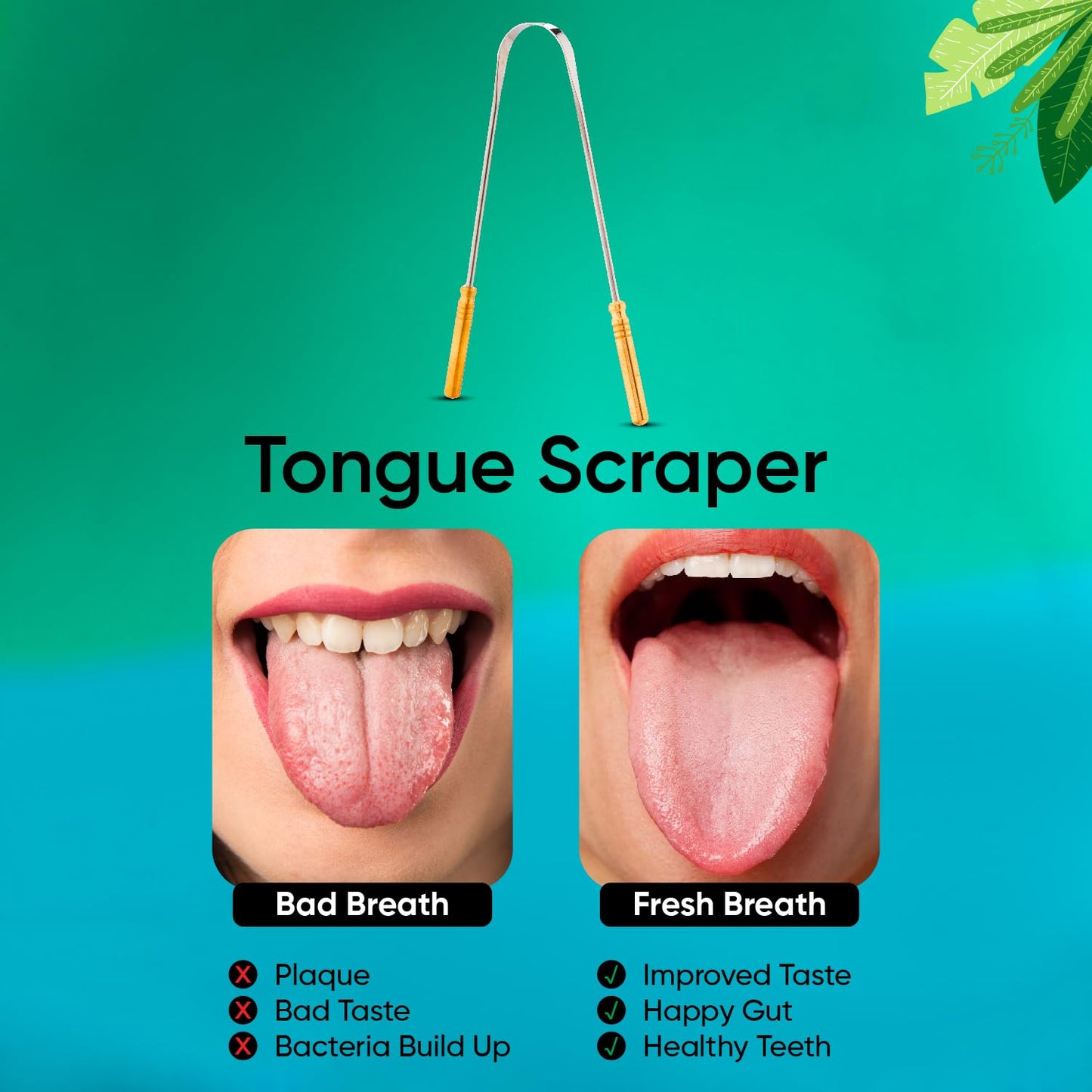 Vega EasyGlide Tongue Cleaner Scraper with Flexible Metal Handle for Gentle & Effective Oral Hygiene, Reduces Bad Breath