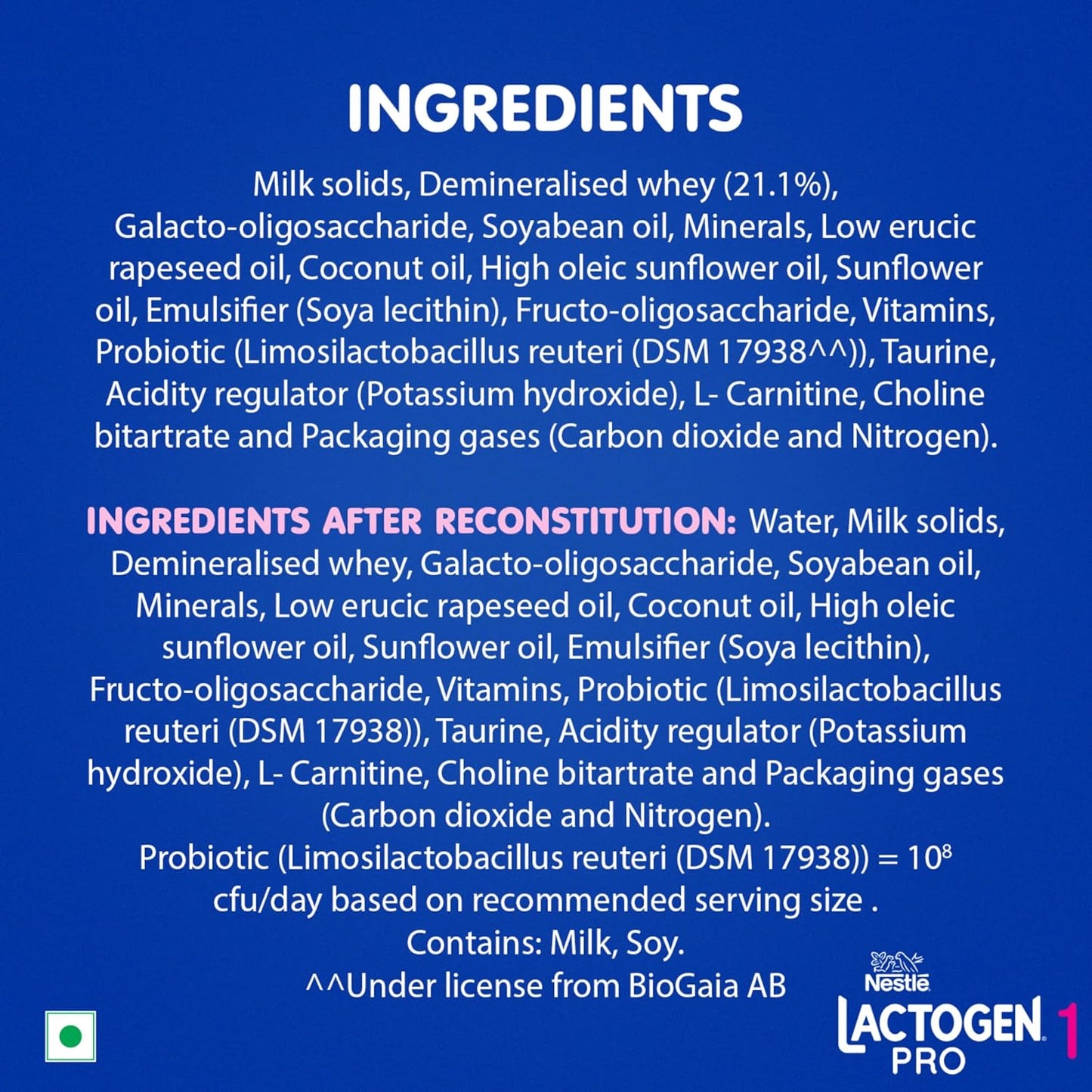 Lactogen Pro 1 Powder, Infant Formula Up To 6 Months With Probiotic And Prebiotics, Bag-In-Box Pack, 400g