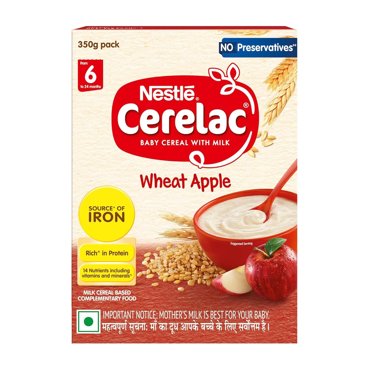 CERELAC Baby Food Cereal | No Preservatives | Wheat Apple for 6 to 24 Months Baby | 300g