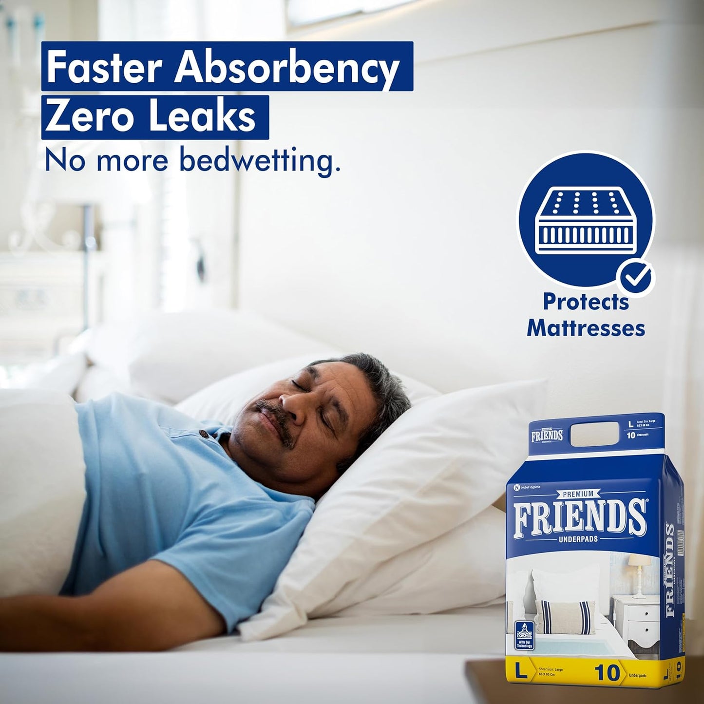 Friends Premium Disposable Underpads,Soft & Super Absorbency - 60x90 cm (Pack of 1).