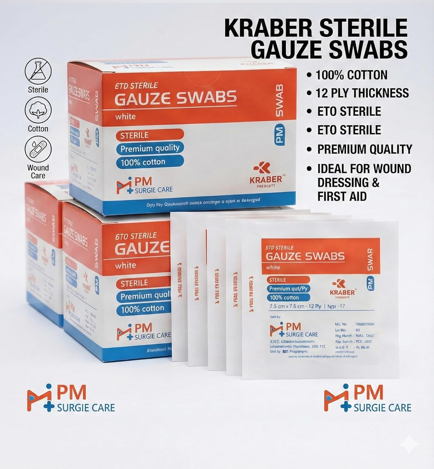 Sterile Gauze Size 7.5Cm X 7.5Cm 12Ply