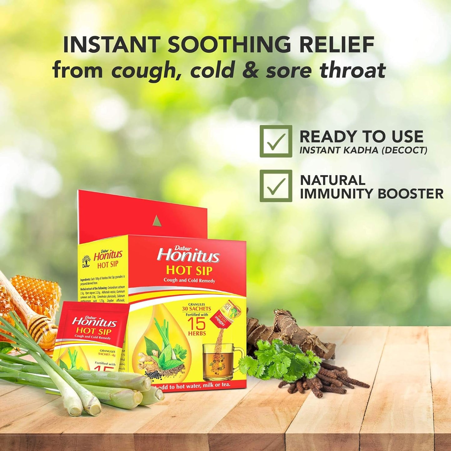 Dabur Honitus Hot Sip: 100% Ayurvedic Kadha | Provides Instant Relief from Cough and Cold (4gm*Pack of 30 Sachets)